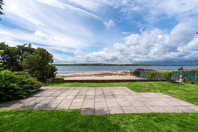 145 Asharoken Ave, Northport, NY 11768 - view of patio featuring a water view and fence