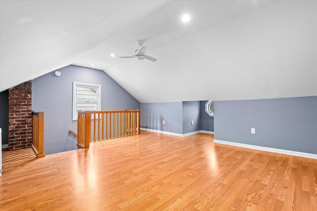 89-21 Aubrey Ave, Glendale, NY 11385 - bonus room featuring ceiling fan, wood finished floors, lofted ceiling, recessed lighting, and baseboards