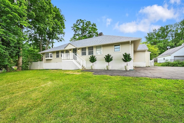 96 Galloway Rd, Warwick, NY 10990 - ranch-style house featuring a chimney, stairs, and a shingled roof