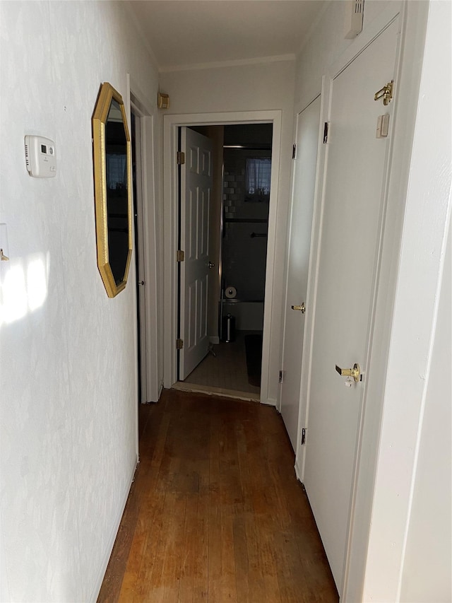 433 Browns Rd, Nesconset, NY 11767 - hallway featuring wood-type flooring and crown molding