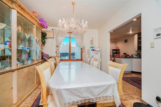 dining space with a notable chandelier