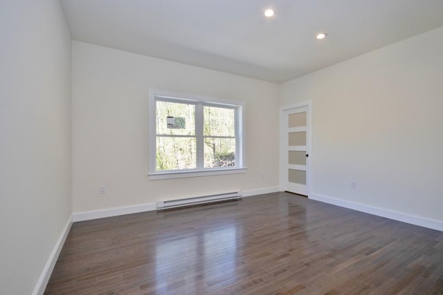 1211 Gulf Rd, Livingston Manor, NY 12724 - unfurnished room with baseboard heating, dark wood-style flooring, and recessed lighting