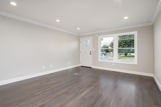 98 S 36th St, Wyandanch, NY 11798 - entrance foyer featuring dark wood-type flooring, recessed lighting, baseboards, and ornamental molding