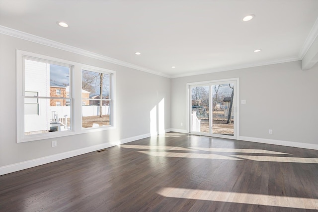 98 S 36th St, Wyandanch, NY 11798 - unfurnished room featuring recessed lighting, ornamental molding, baseboards, and wood finished floors
