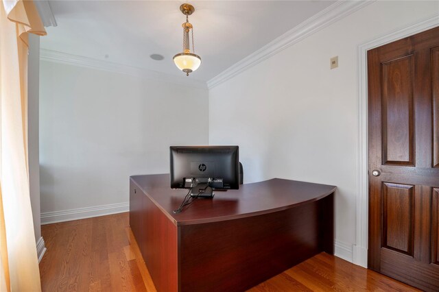 8 Tatem Way, Old Westbury, NY 11568 - office area featuring crown molding, wood finished floors, and baseboards