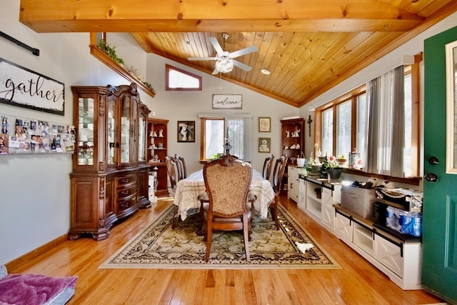 19 W Mitchell St, Smallwood, NY 12778 - dining room featuring vaulted ceiling, wooden ceiling, baseboards, light wood-style floors, and a ceiling fan