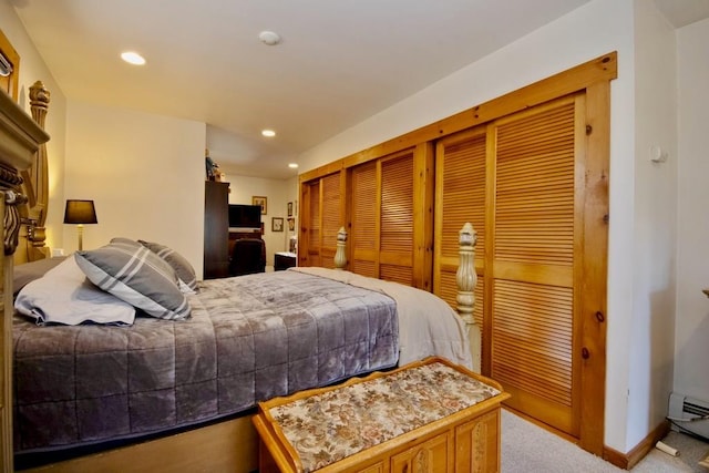 19 W Mitchell St, Smallwood, NY 12778 - carpeted bedroom with baseboards, baseboard heating, and recessed lighting