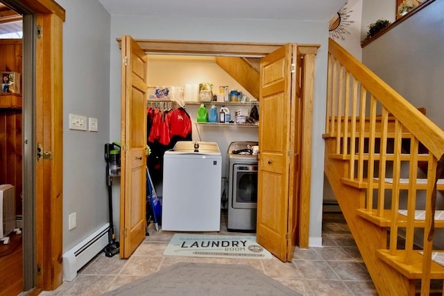 19 W Mitchell St, Smallwood, NY 12778 - laundry room featuring laundry area, separate washer and dryer, baseboard heating, and a baseboard radiator