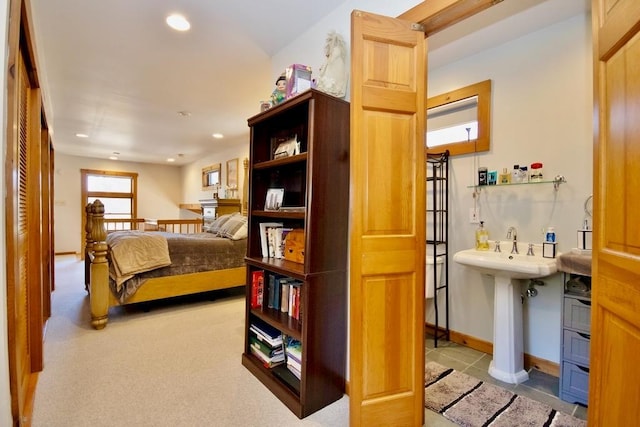 19 W Mitchell St, Smallwood, NY 12778 - carpeted bedroom with a sink, baseboards, and recessed lighting