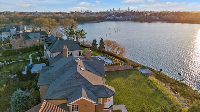 view from above of property with a large body of water