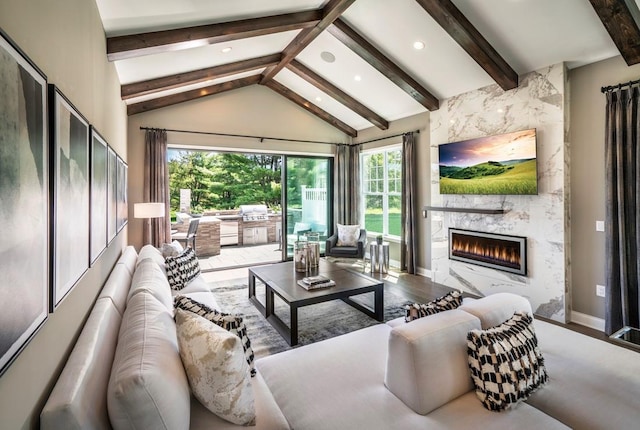 2054 Rte 6 Unit 7, Carmel, NY 10512 - living room with a premium fireplace, wood finished floors, recessed lighting, and baseboards