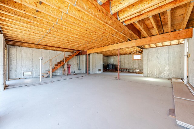 62 Rochester Ave, Long Beach, NY 11561 - unfinished below grade area featuring stairway