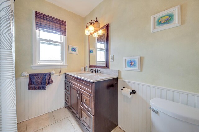 163 Simmons Ave, Call Listing Agent, NY 12047 - bathroom with tile patterned floors, wainscoting, toilet, and vanity