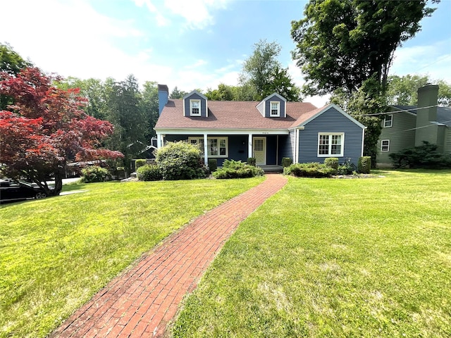 26 Alden Rd, Poughkeepsie, NY 12603 - cape cod house featuring a porch, a front lawn, and a chimney