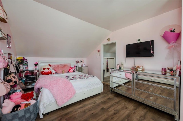 1075 Frances Dr, Valley Stream, NY 11580 - bedroom featuring dark wood finished floors and lofted ceiling