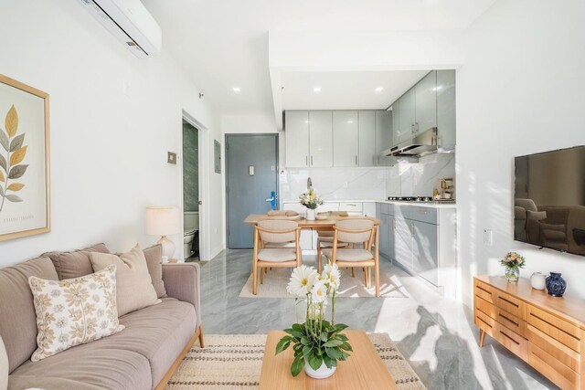941 57th St Unit 4B, Brooklyn, NY 11219 - living room with recessed lighting and a wall mounted air conditioner