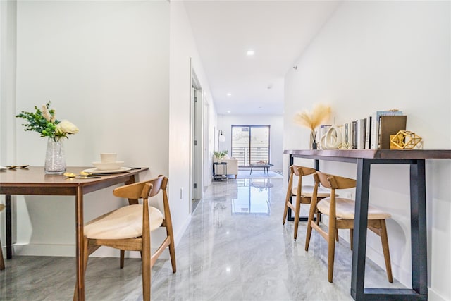 941 57th St Unit 4B, Brooklyn, NY 11219 - hallway featuring recessed lighting, marble finish floor, and baseboards
