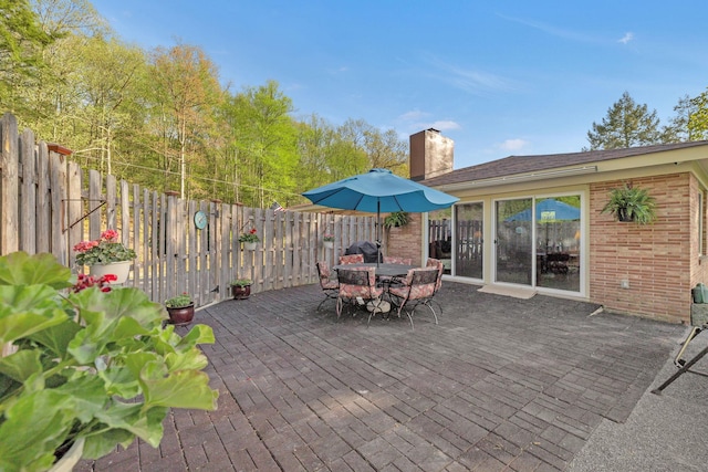 view of patio featuring a fenced backyard and outdoor dining space