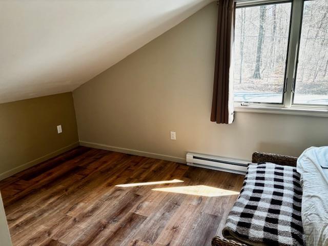 191 Gables Rd, Narrowsburg, NY 12764 - bonus room featuring baseboard heating, vaulted ceiling, wood finished floors, and baseboards