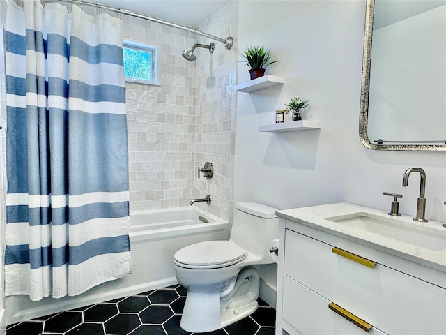 550 Madison Ave, Greenport, NY 11944 - bathroom with shower / bath combo, toilet, vanity, and tile patterned flooring