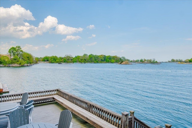 view of dock with a water view