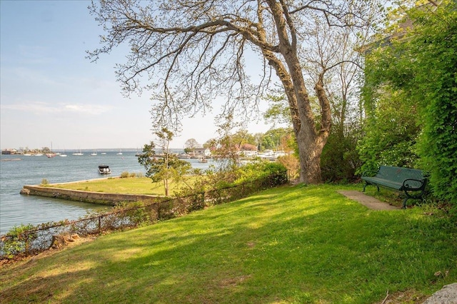 view of yard with a water view