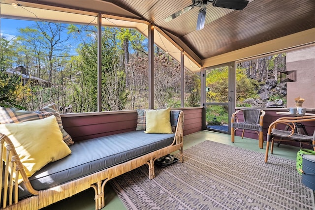 35 Riverview Trl, Croton-On-Hudson, NY 10520 - sunroom featuring a ceiling fan and vaulted ceiling