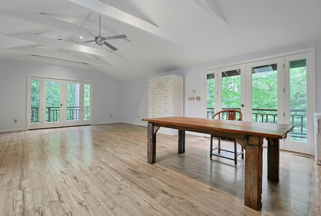 21 Woods Rd, Palisades, NY 10964 - unfurnished dining area featuring light wood-type flooring, a ceiling fan, baseboards, and french doors