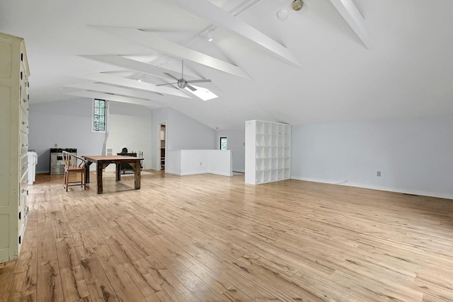 21 Woods Rd, Palisades, NY 10964 - additional living space with light wood-style floors, a skylight, ceiling fan, and baseboards