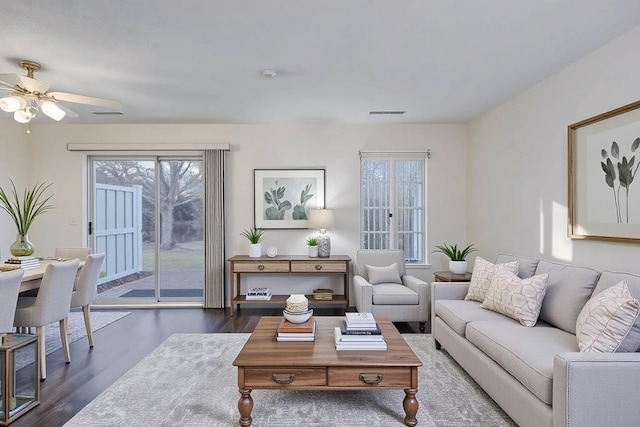 903 Sara Cir Unit 903, Port Jefferson Station, NY 11776 - living room featuring wood finished floors and ceiling fan