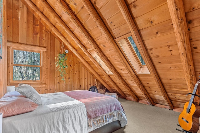 79 Torre Rock Rd, Red Hook, NY 12571 - carpeted bedroom with vaulted ceiling, wood ceiling, and wood walls