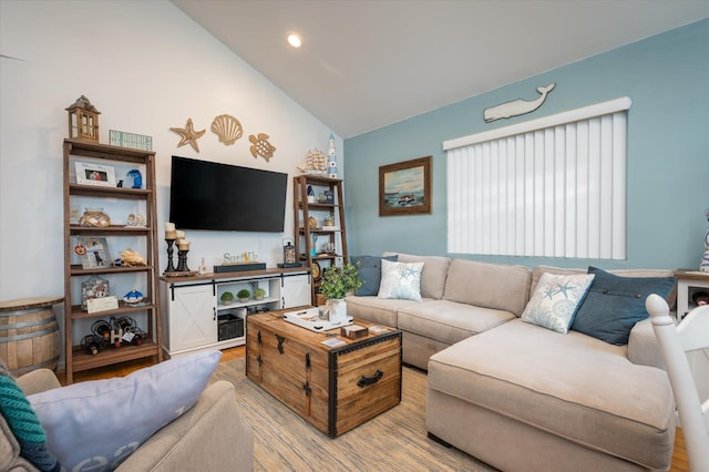720 W Park Ave, Long Beach, NY 11561 - living room featuring recessed lighting, light wood finished floors, and lofted ceiling