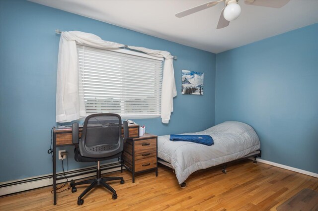 720 W Park Ave, Long Beach, NY 11561 - bedroom featuring a baseboard radiator, wood finished floors, and ceiling fan