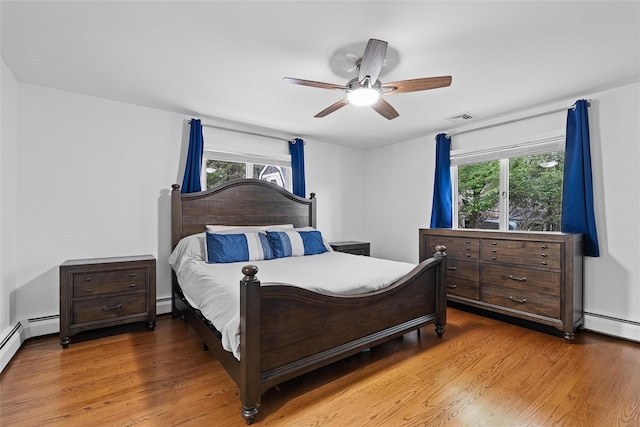 bedroom with wood finished floors, multiple windows, and visible vents