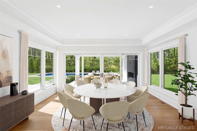 25 Fresh Pond Rd, North Haven, NY 11963 - sunroom with a wealth of natural light, wood finished floors, recessed lighting, and crown molding