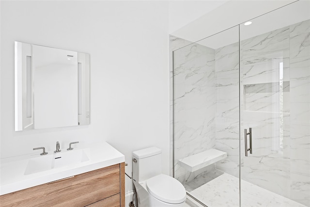 25 Fresh Pond Rd, North Haven, NY 11963 - bathroom featuring toilet, vanity, and a marble finish shower