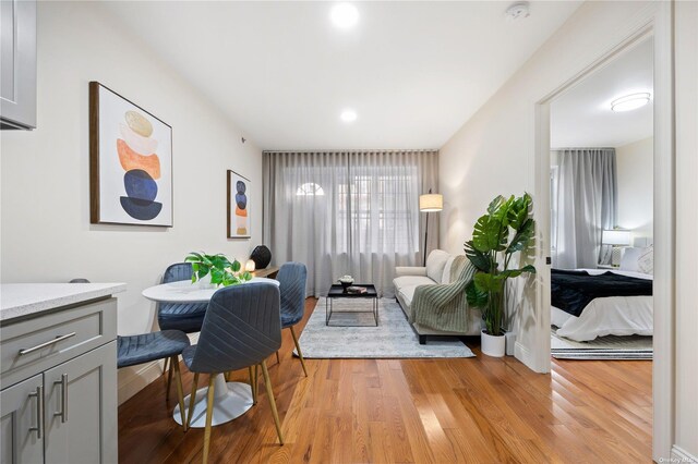 home office featuring light wood-style floors