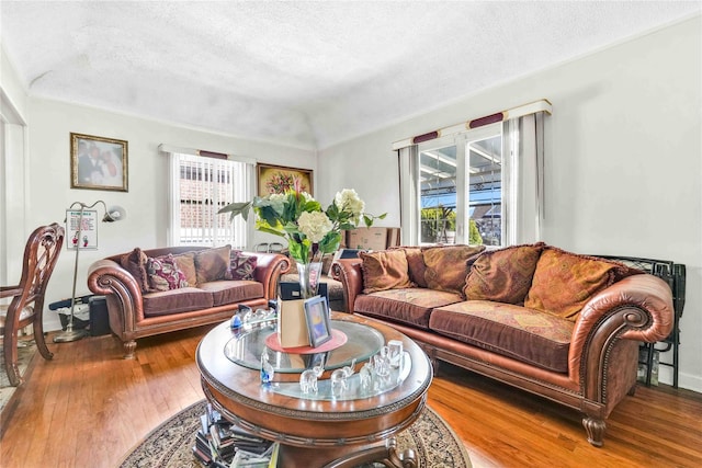 183-65 Elmira Ave, Saint Albans, NY 11412 - living room with hardwood / wood-style floors, a healthy amount of sunlight, and a textured ceiling