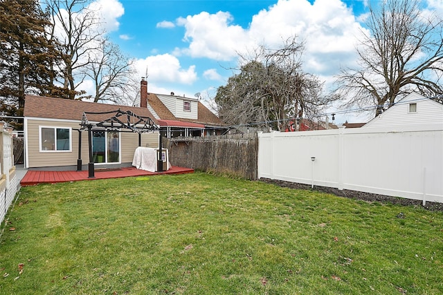 view of yard featuring a fenced backyard and a deck