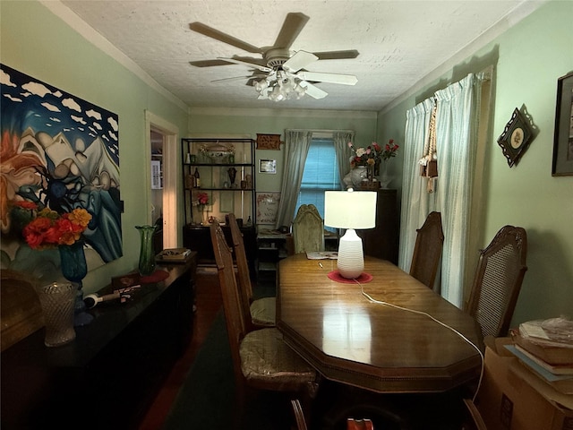 39 Rathbun Ave, White Plains, NY 10606 - dining area featuring a textured ceiling, ceiling fan, and ornamental molding