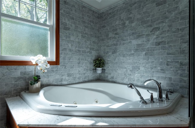 bathroom featuring a tub with jets