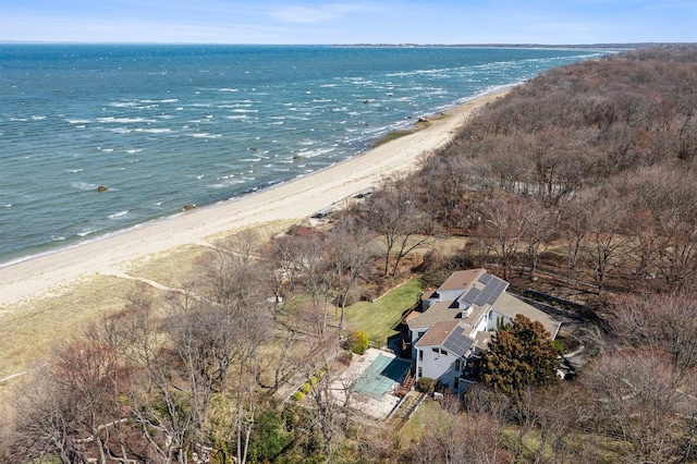 aerial view featuring a beach view and a water view