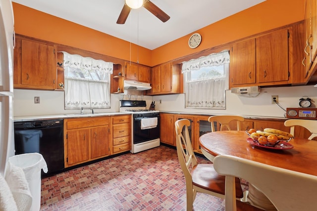 227 Valentine Ln, Yonkers, NY 10705 - kitchen featuring white gas stove, dishwasher, under cabinet range hood, and healthy amount of natural light