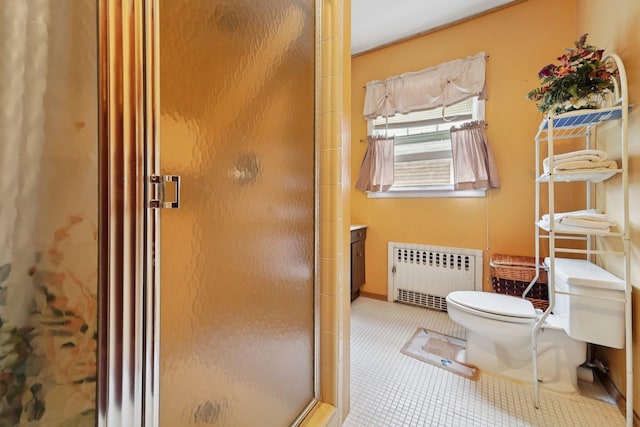227 Valentine Ln, Yonkers, NY 10705 - full bathroom featuring radiator heating unit, a stall shower, and tile patterned floors
