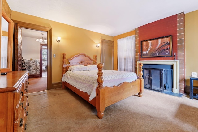 227 Valentine Ln, Yonkers, NY 10705 - carpeted bedroom featuring a large fireplace and access to outside