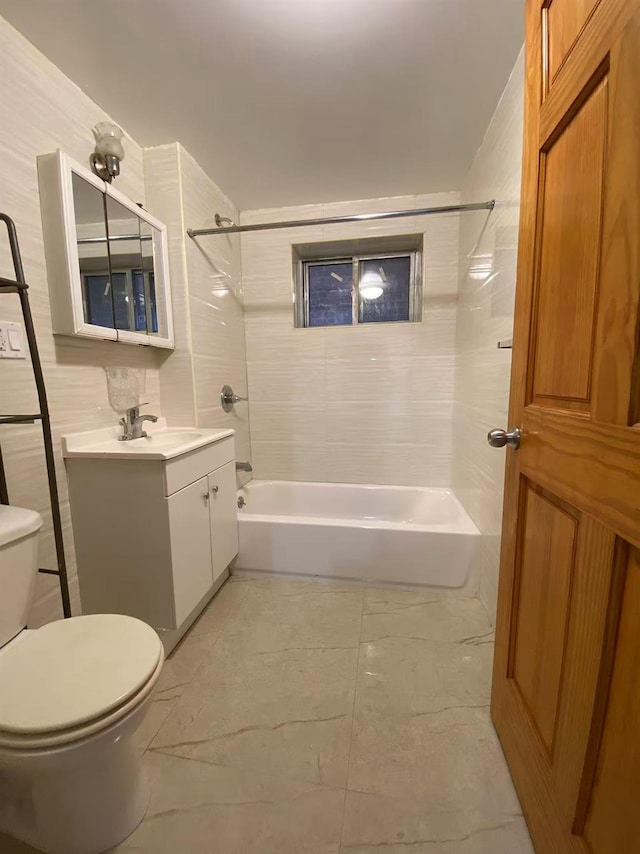 4239 Judge St Unit 2A, Elmhurst, NY 11373 - bathroom featuring bathtub / shower combination, toilet, vanity, and tile patterned flooring