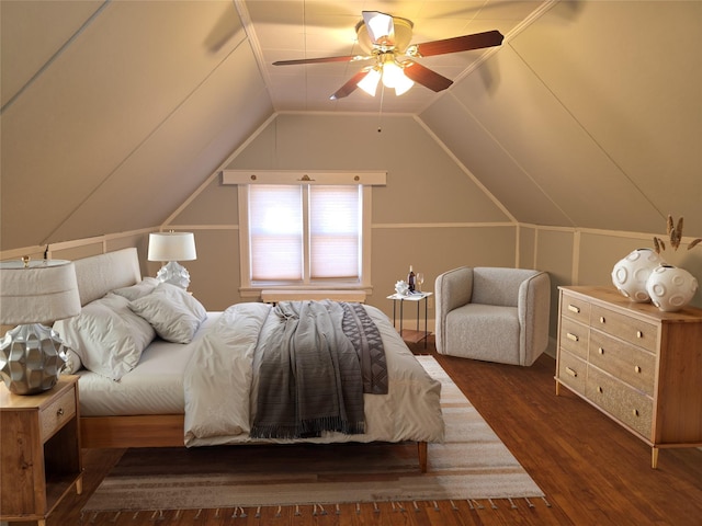 21741 112th Rd, Queens Village, NY 11429 - bedroom featuring wood finished floors, vaulted ceiling, and a ceiling fan