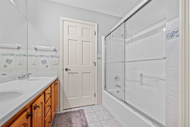 5 Peterson Rd, Monroe, NY 10950 - bathroom with tile walls, combined bath / shower with glass door, and double vanity