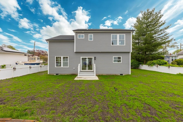 back of house with entry steps and crawl space