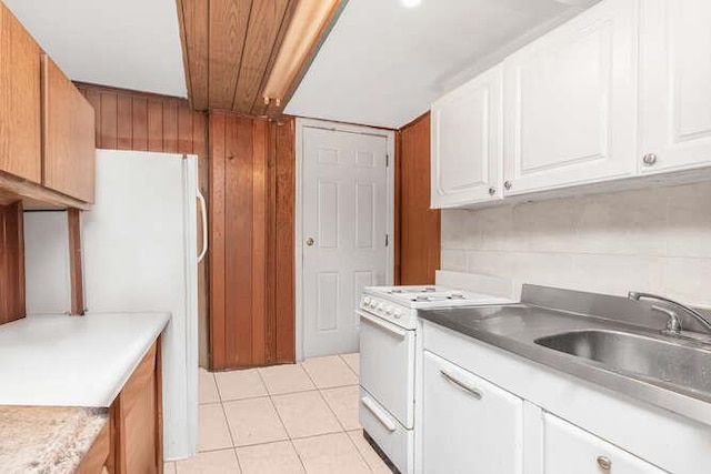 3317 Gunther Ave, Bronx, NY 10469 - washroom featuring wood ceiling, wood walls, a sink, and light tile patterned floors